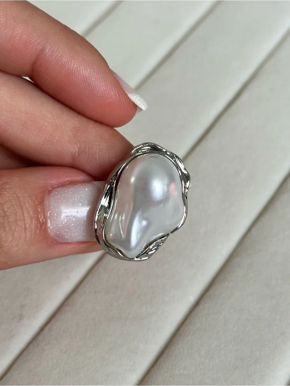 Elegant Silver Pearl Statement Ring